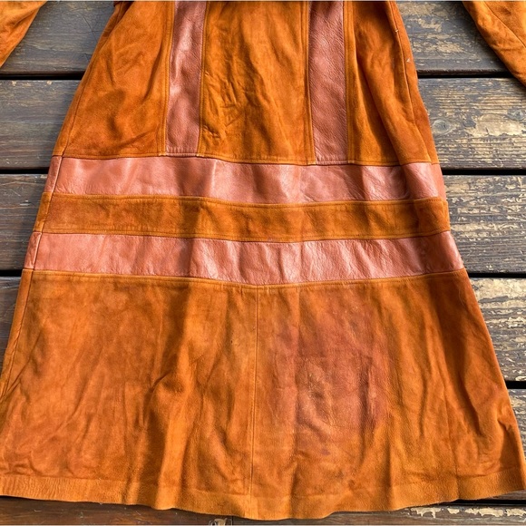 Vintage leather suede longline coat rusty orange patchwork - Picture 7 of 8